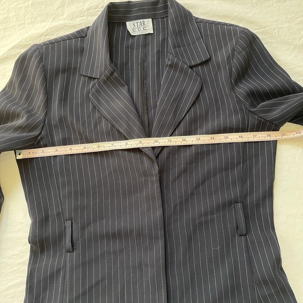 90s Pinstripe Blazer Star CCC City Jacket Shoulder Pads Navy Women's Medium - Picture 8 of 10